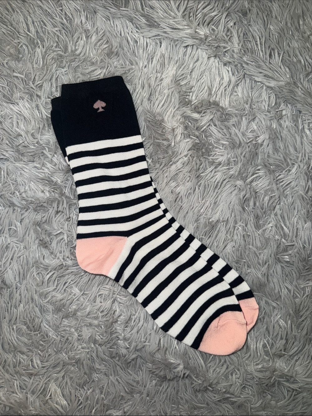 NWOT Kate Spade Striped Black & White Crew Socks with Pink Accents
